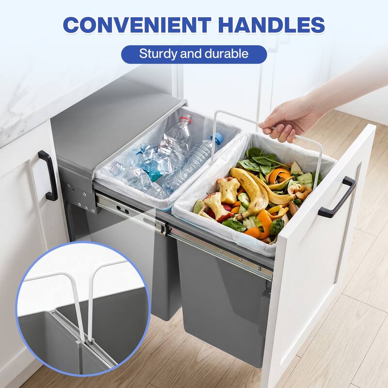 Under Cabinet Pull-Out Trash Can, 40L (20L+20L) Double Bin Kitchen Garbage Can with Soft-Close Slides