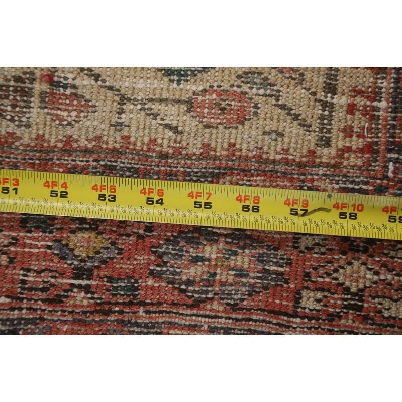 Hand Knotted Oriental 100% Wool Carpet Traditional Geometric Beige & Ivories Heriz Runner Rug - 10' 7'' X 3' 3''