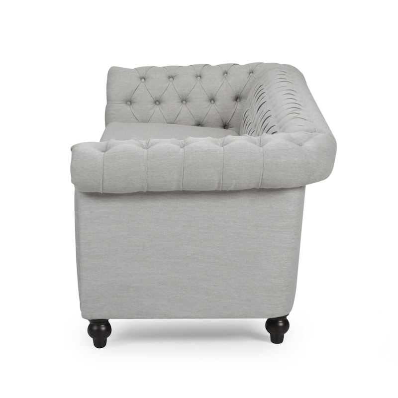 Grey Chesterfield 84.75" Button Tufted Upholstered 3-seater Sofa with Nailheads and Wood Legs