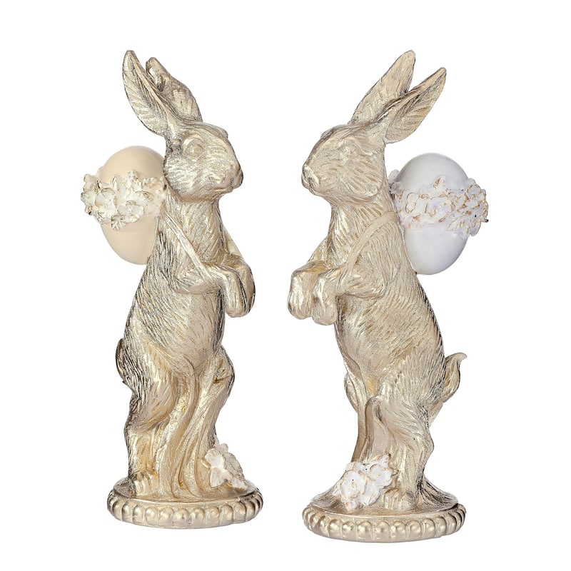 8.5" Resin Bunny With Basket And Egg Set of 2