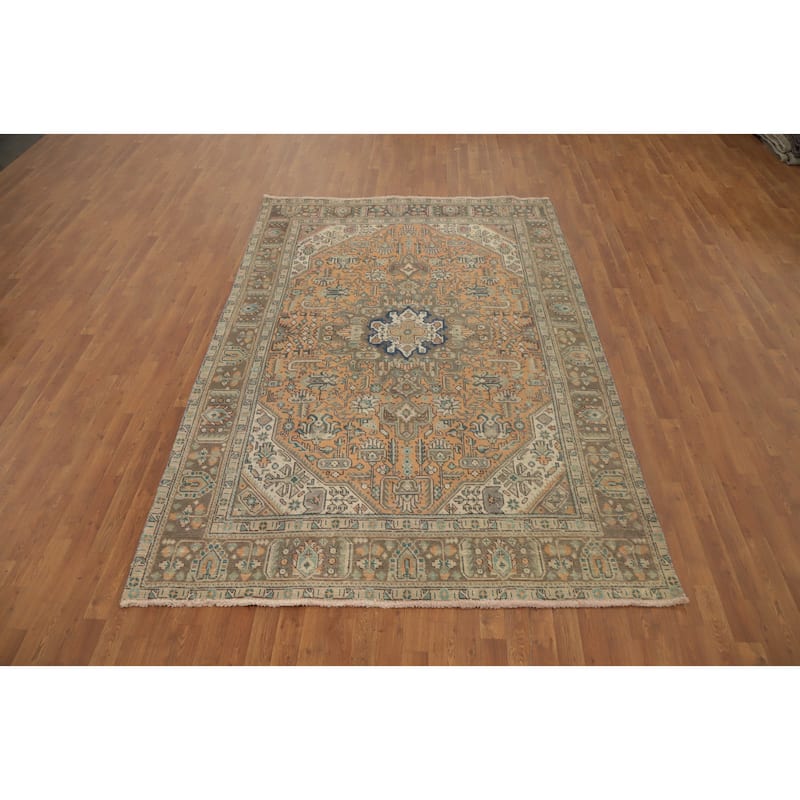 Hand Knotted Oriental 100% Wool Carpet Traditional Floral Oranges & Rust Tabriz Area Rug - 9' 5'' X 6' 5''