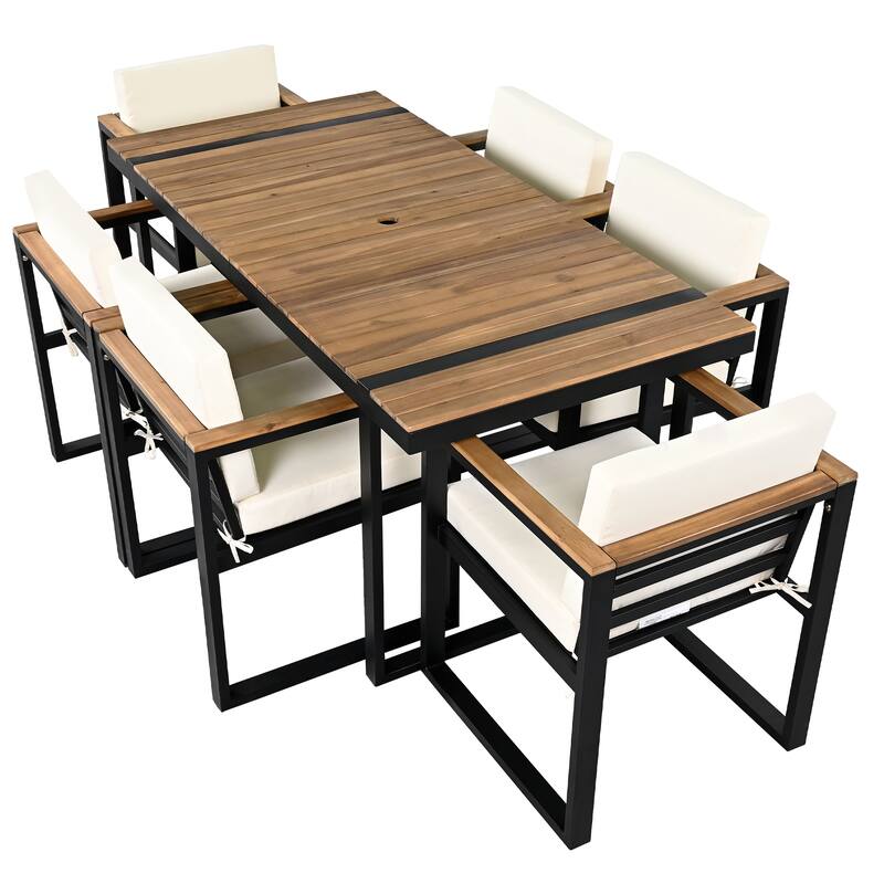 Modern 7 Pieces Outdoor Dining Set with Removable Cushions, Patio Dining Table and Chair Set for Patio, Backyard 7 Pack