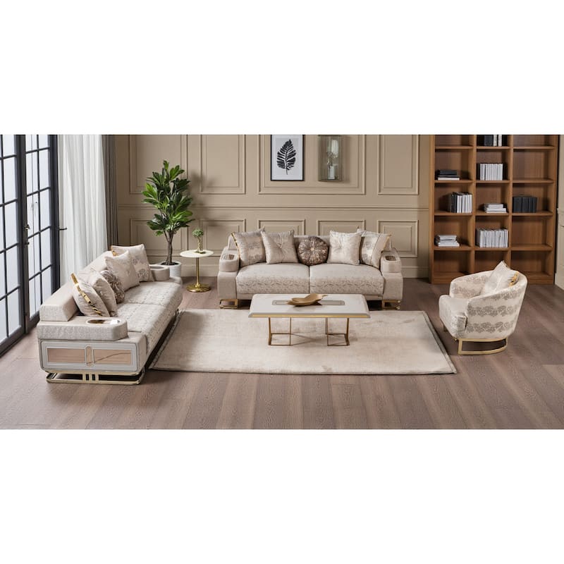 Calix 2 Pieces Living Room Sets 1 Sofa 1 Loveseat - Cream