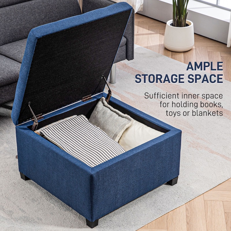 HOMCOM Fabric Tufted Storage Ottoman with Flip Top Seat Lid, Metal Safety Hinge and Stable Rubberwood Legs