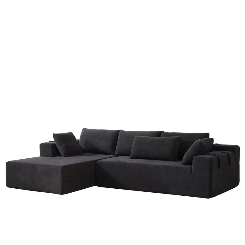 Modern Chenille Upholstered Sectional Sofa Couch Set,Modular L Shaped Sectional Living Room Sofa Set With 6 Pillows(Left Chaise)