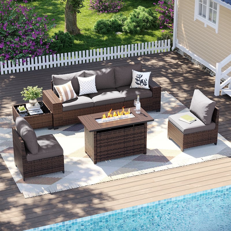 Patio Furniture Set , Outdoor Sectional Sofa Set - 7 pcs - Grey