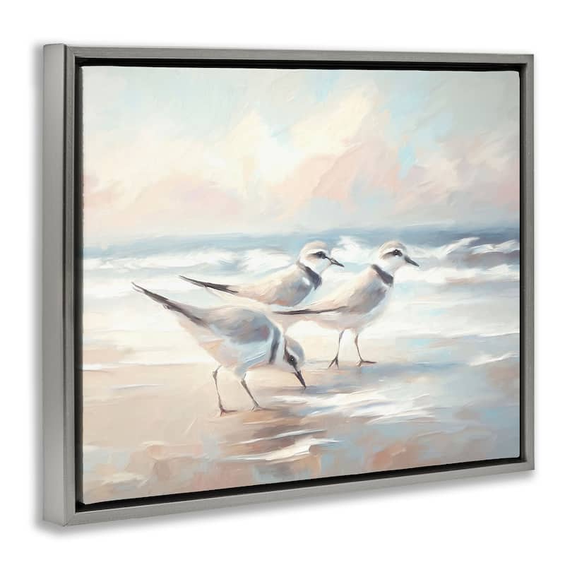 Stupell Sandpipers Under Warm Beach Sun Framed Floater Canvas Wall Art Design By Ramona Murdock