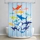 preview thumbnail 2 of 3, Colorful Sharks Shower Curtain - Multi - 70x72