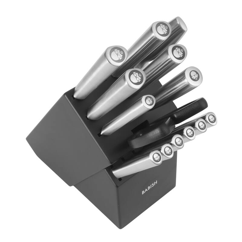 Babish High-Carbon 1.4116 German Steel 15 Piece Full Tang Forged Cutlery Block Set - Black
