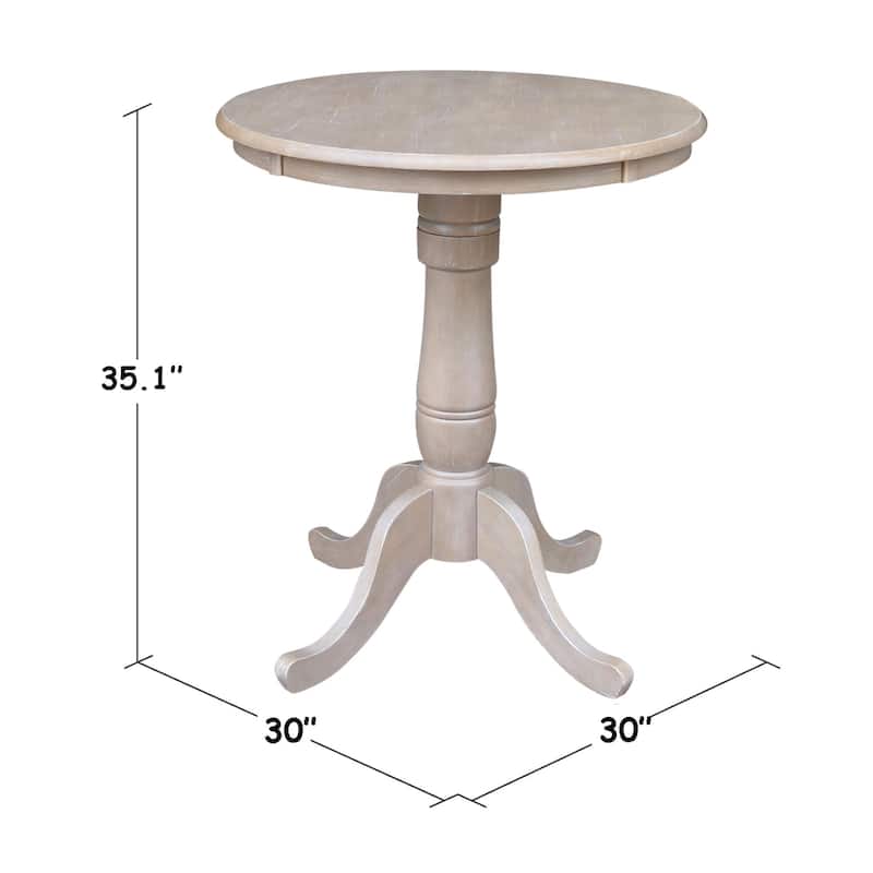 Solid Wood Round Pedestal Table in Washed Gray Taupe
