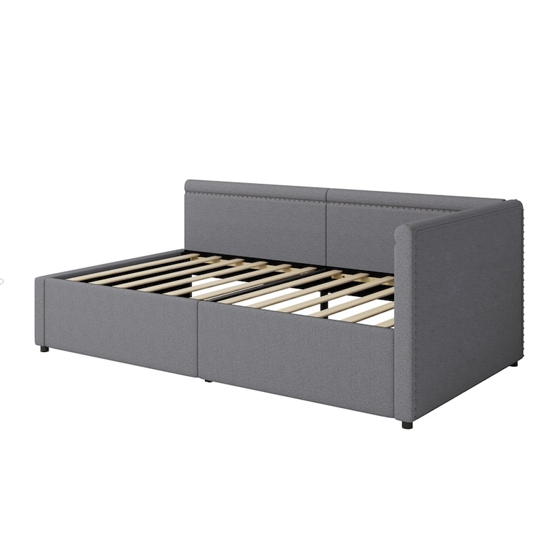 Linen Upholstered Daybed Twin Size L Shape Corner Bed
