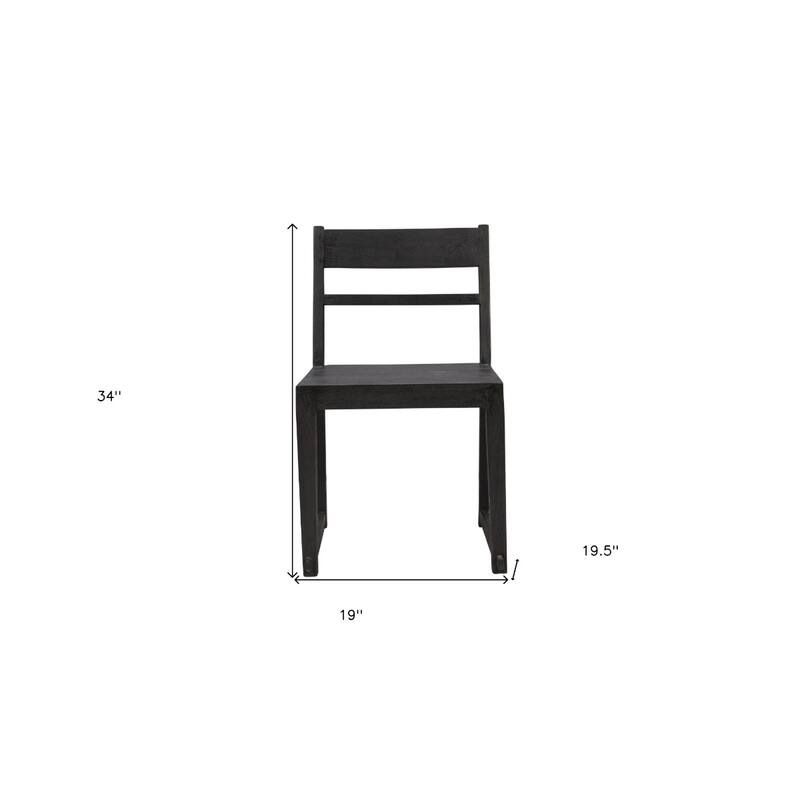 Set of 2 Dark Grey Ladder Back Dining Chairs with Solid Wood Legs - 19.50” x 19” x 34”
