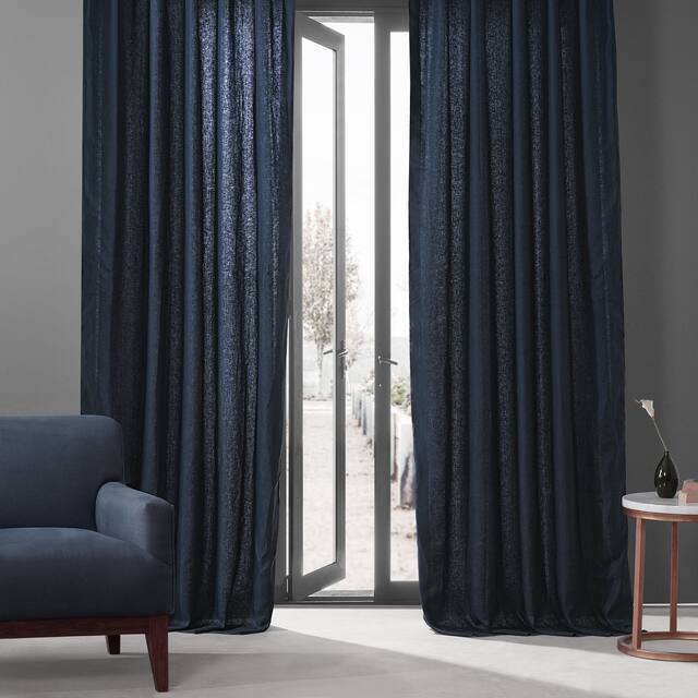 Exclusive Fabrics French Linen Lined Curtain Panel (1 Panel) - 50 X 84 - Native Navy