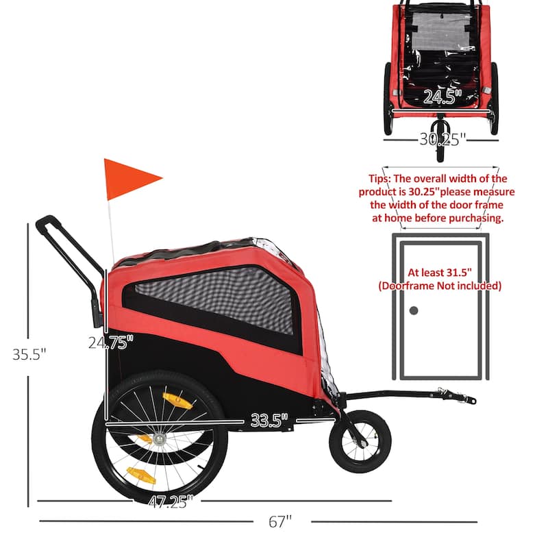 Aosom 2-in-1 Dog Bike Trailer Pet Stroller Carrier for Large Dogs with Hitch, Quick-release Wheels, Foot Support