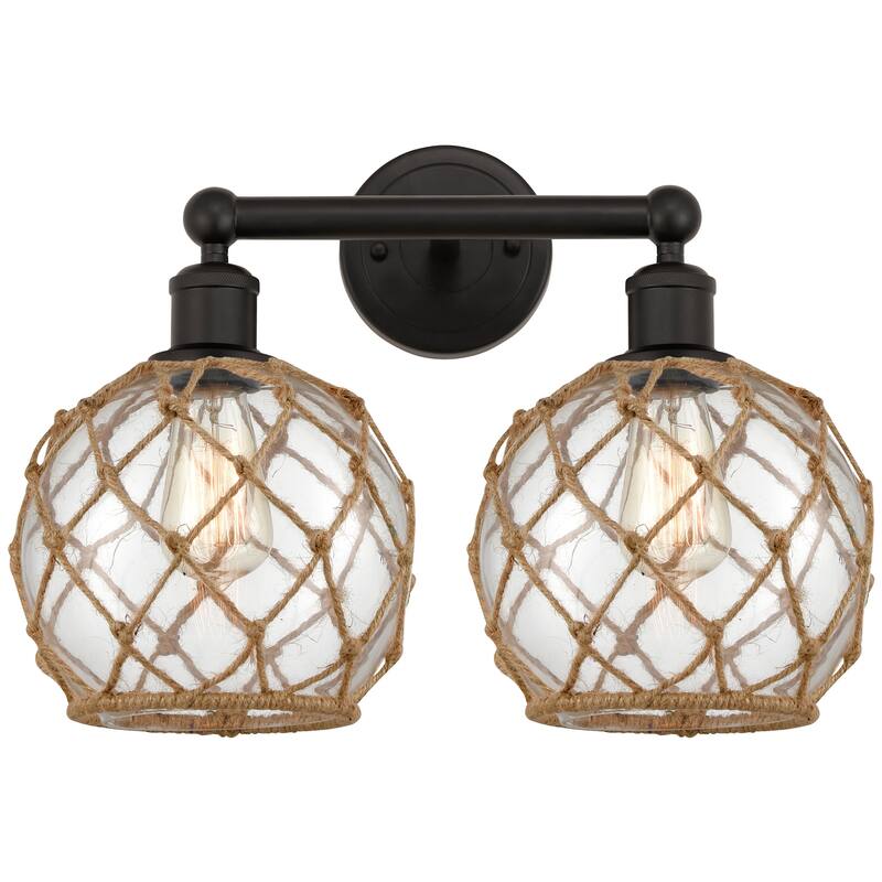 Innovations Lighting 616-2W-13-17 Farmhouse Rope Vanity Farmhouse Rope - Oil Rubbed Bronze / Clear Glass with Brown Rope