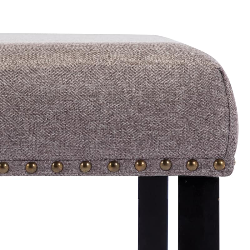 Modern 44" L Nailhead Trim Upholstered Bench with Wood Legs