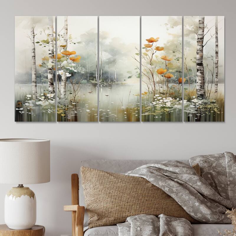 Designart "Minimalism Forest Woods I" Landscapes Multipanel Wall Art Living Room set - 60 In. Wide X 28 In. High - 5 Panels Equal Panels