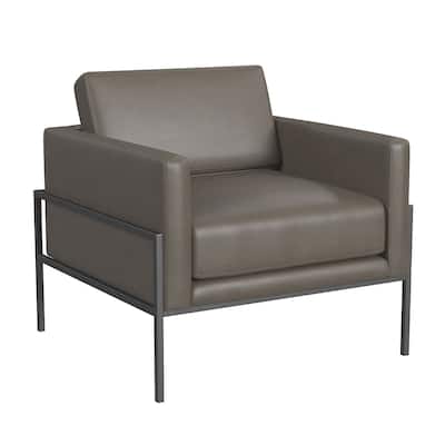 Fiam Accent Armchair, Dark Gray Faux Leather, Modern Black Legs