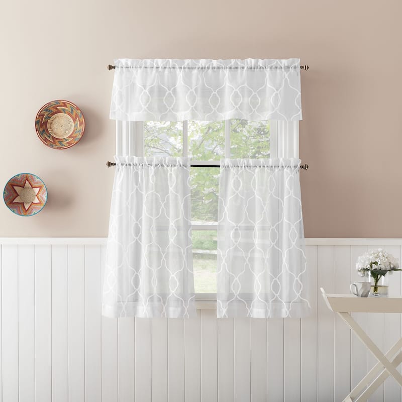 No. 918 Allerton Embroidered Trellis Rod Pocket Kitchen Curtain Valance - 52" x 14" - 52" x 14"
