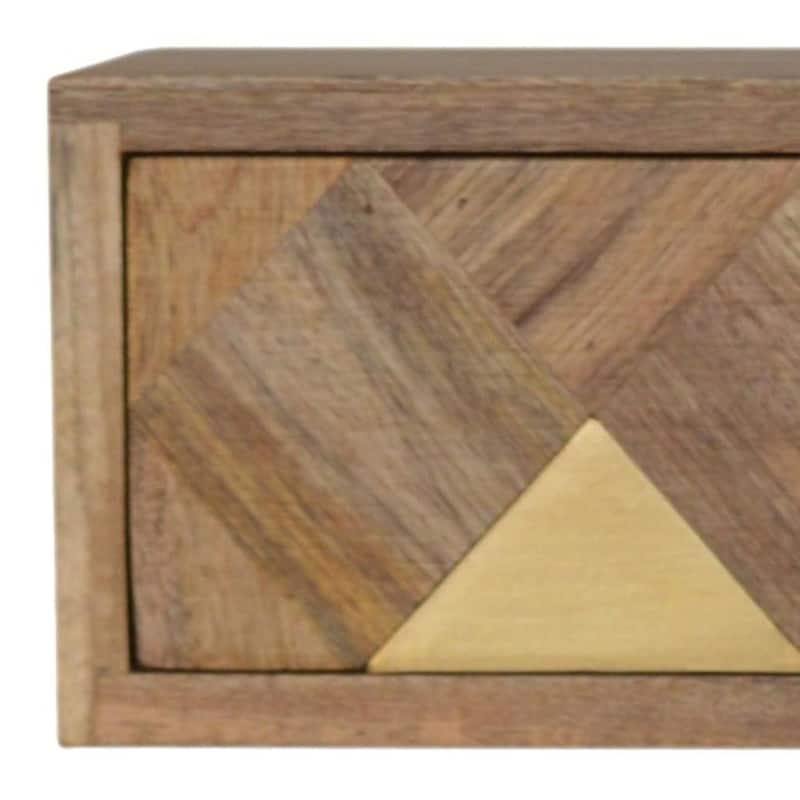HomeRoots 18" Brown Solid Wood Carved Geometric One Drawer Floating Nightstand