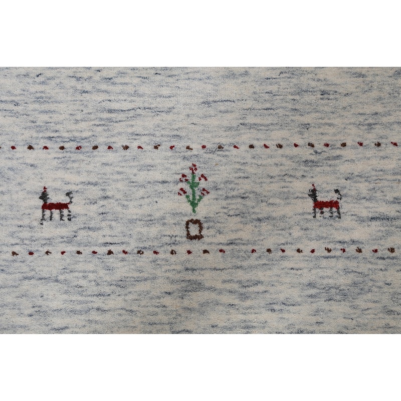 Hand Knotted Oriental 100% Wool Carpet Tribal Animal Pictorial Beige & Ivories Gabbeh Area Rug - 7' 10'' X 5' 2''