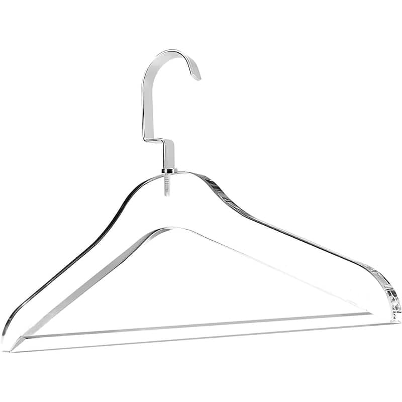 DesignStyles Clear Acrylic Clothes Hangers w/Pants Bar - 10 Pk - Chrome
