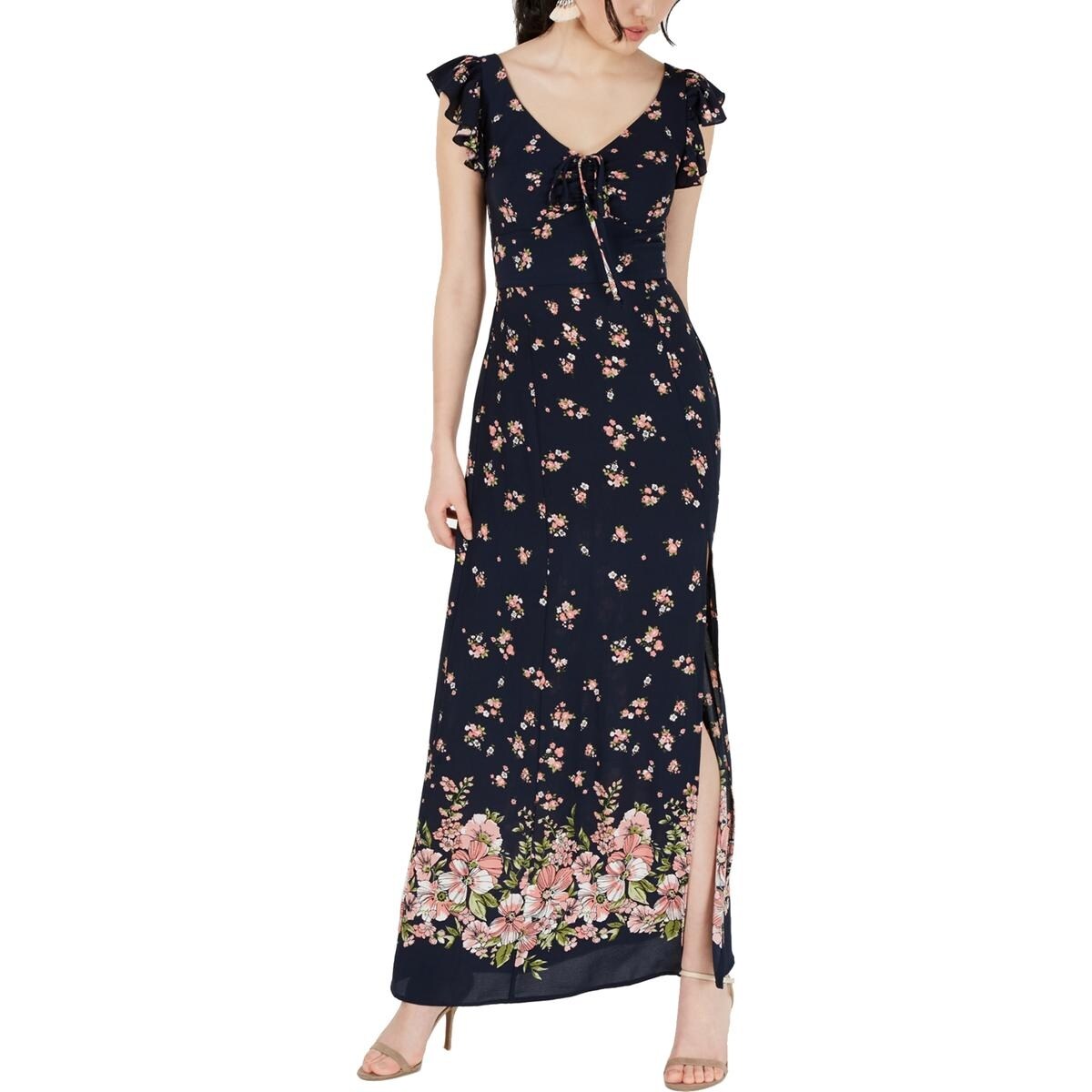 Shop Teeze Me Womens Juniors Casual Dress Floral Crepe Navy Rose Overstock 31040804