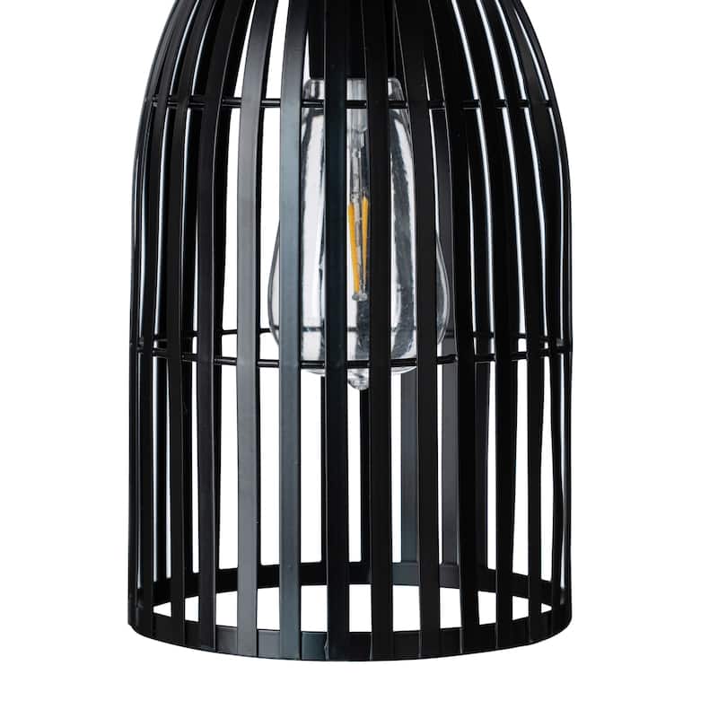 Glitzhome Set of 2 9.75"H Black Striped Outdoor Solar Hanging Lantern