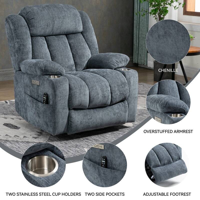 Power Lift Recliner Chair, 350 LBS Capacity, 8-Point Massage & Heat, USB Ports