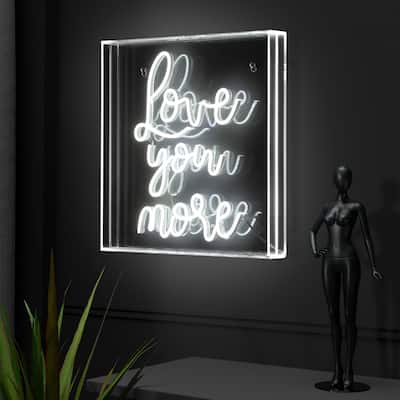 Love You More 15" Square Contemporary Glam Acrylic Box USB Operated LED Neon Light, White by JONATHAN Y