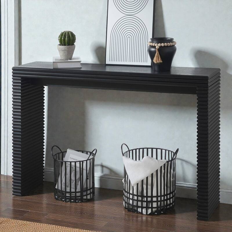 Modern Black Wood Console Table with Ribbed Legs, 47" Narrow Entryway Table for Hallway Living Room