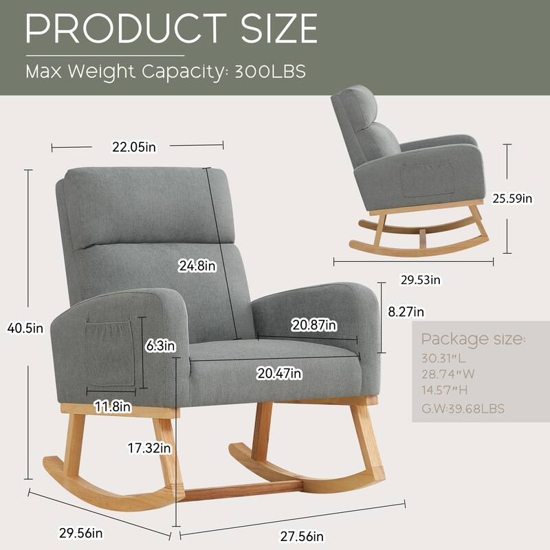 HOMYKA 28" Wide Rocking Chair for Nursery with Solid Wood Leg Set of 2