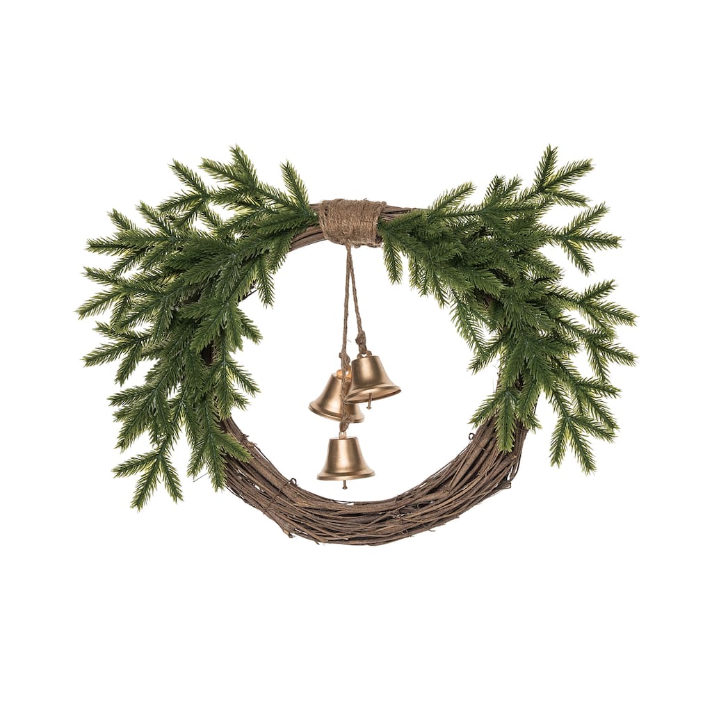 Transpac Artificial 24 in. Green Christmas Natural Wreath with Bells