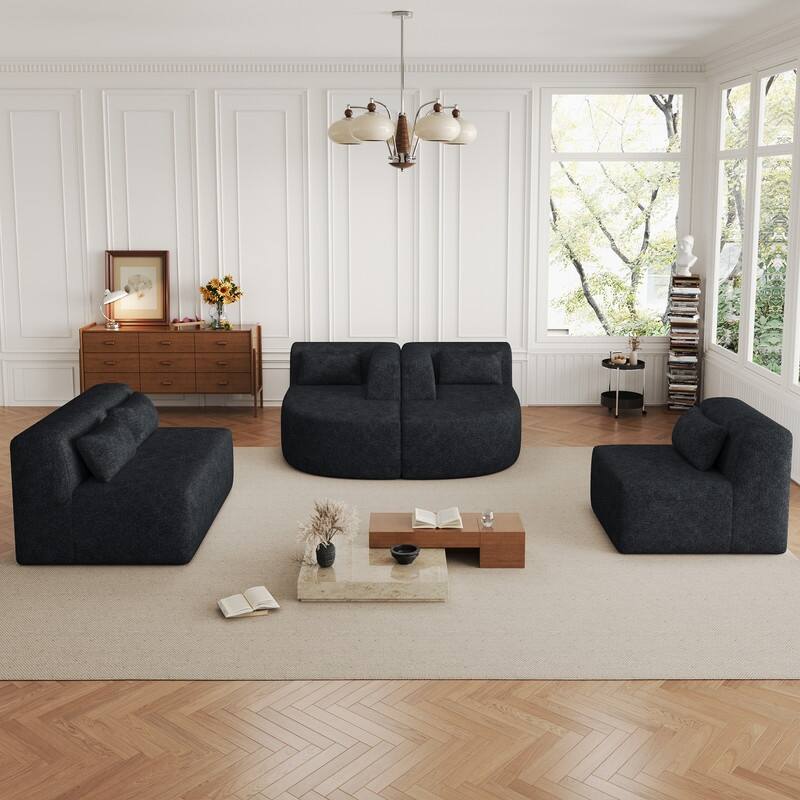 Free Combination Upholstered Sectional Sofa, Sofa Set with Curved Chaise Lounge, Large Floor Couch with Pillows