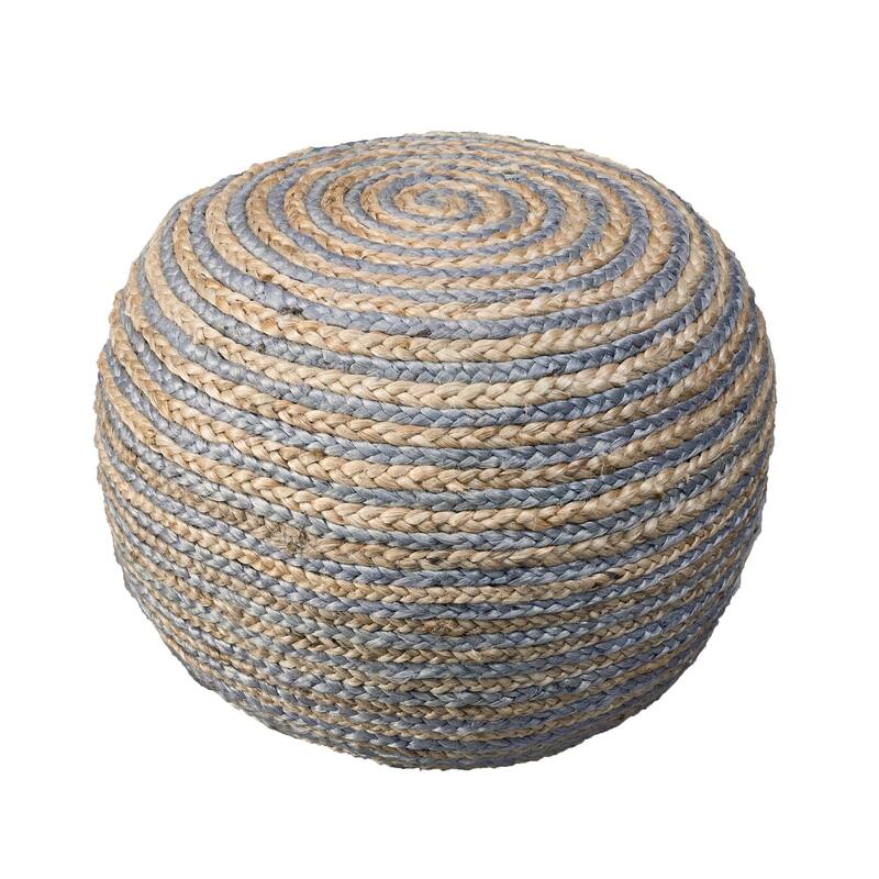 20" Gray and Tan Two Tone Hand Knitted Round Pouf Ottoman