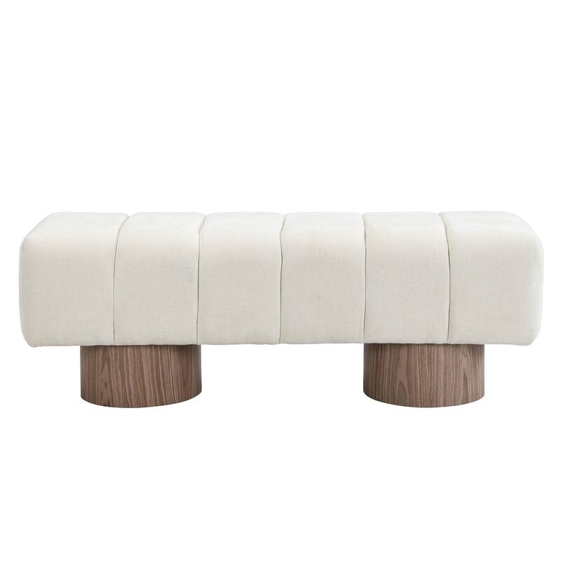Roomfitters Upholstered Dining Bench for Dining Room, No-Assembly Chenille Fabric Seat with Wood Legs