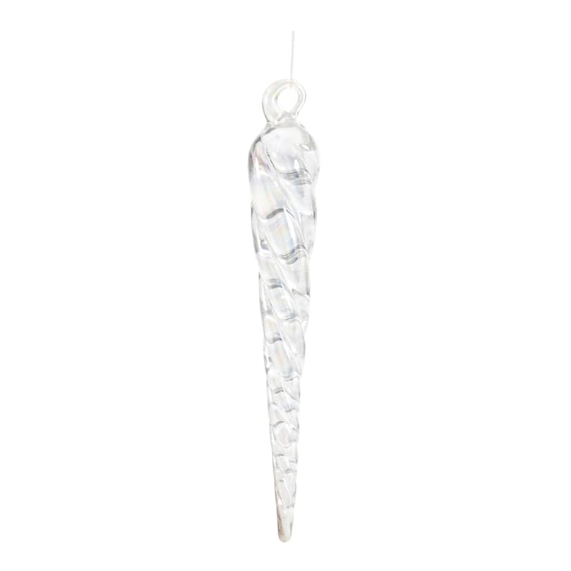 Clear Glass Swirled Icicle Ornaments Set of 24 Modern Holiday Decor - 0.5” x 0.5” x 3.75” (L x W x H) - Clear
