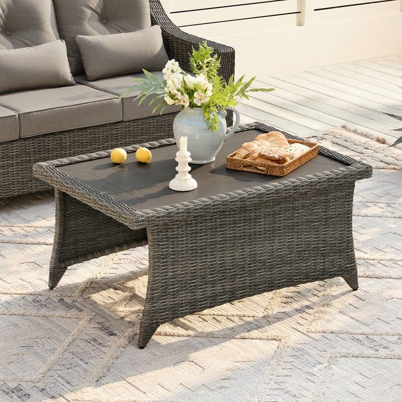 Murphy Outdoor Wicker Patio Outdoor Sofa Swivel Chair Coffee Table - 1 Coffee Table - Gray Wicker