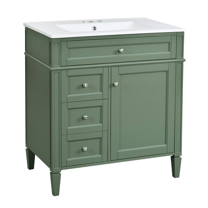 30" Bathroom Vanity Cabinet with Sink, Modern Freestanding Vanity with 2 Storage Drawers, Tip-out Drawer, and Adjustable Shelf