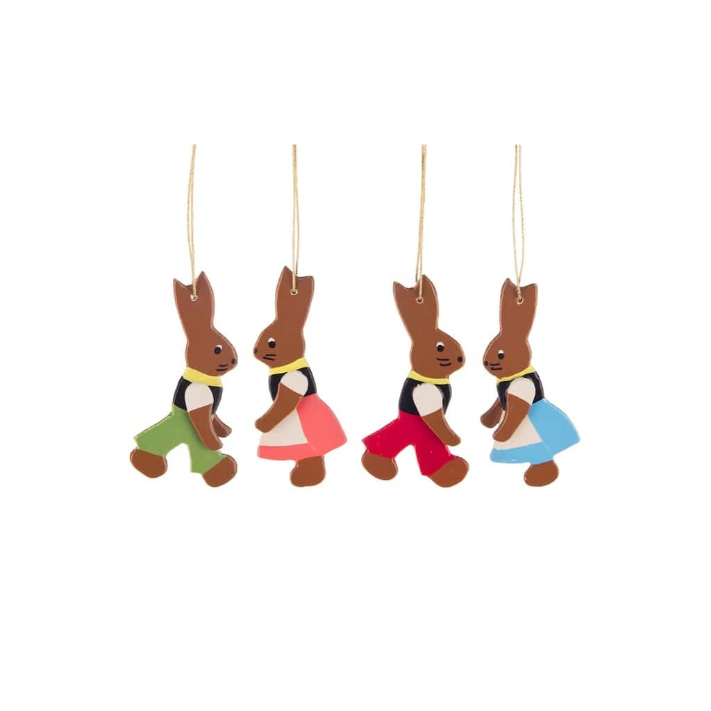 4 Brown Red Green Rabbit Couples Dregeno Easter Ornaments 2.25"