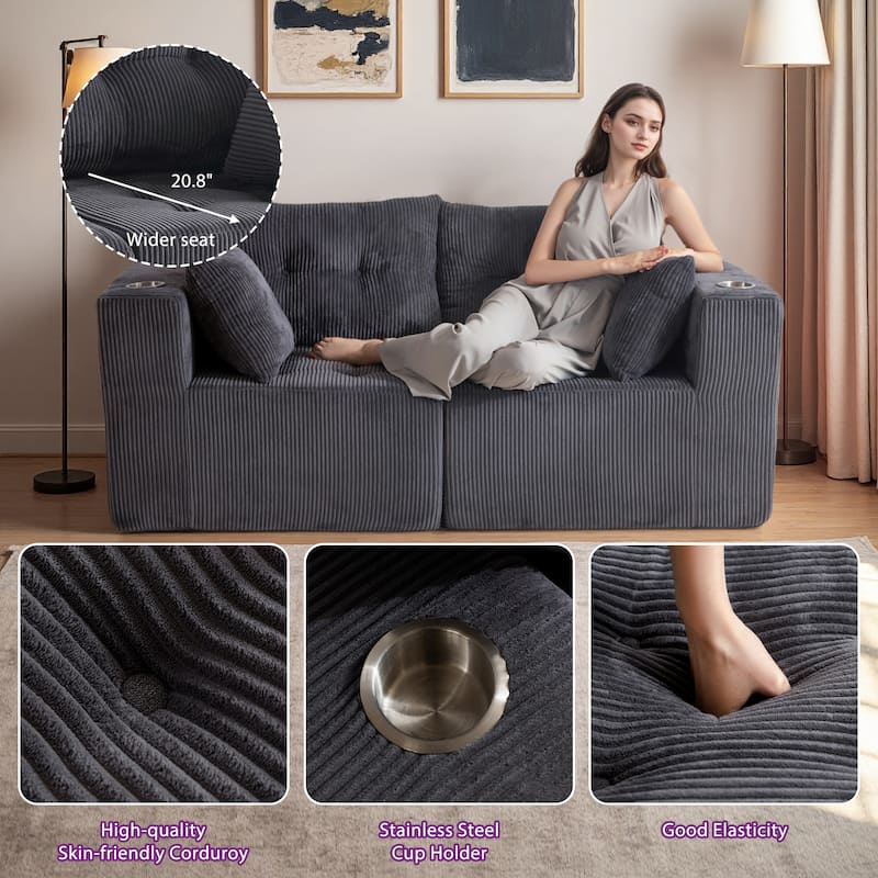 Modular Sectional Corduroy Sofa Couch Loveseat Boneless Cloud Couch - 35.8"D x 73"W x 26.3"H