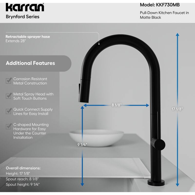 Karran USA KKF730 Brynford 1.8 GPM Single Hole Pull Down Kitchen