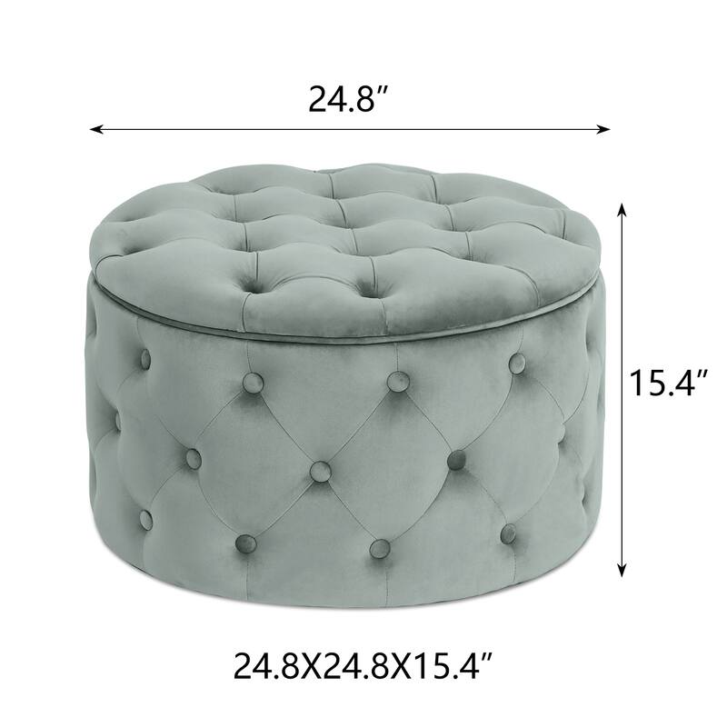 Adeco Round Velvet Button Tufted Storage Ottoman Footrest Footstool