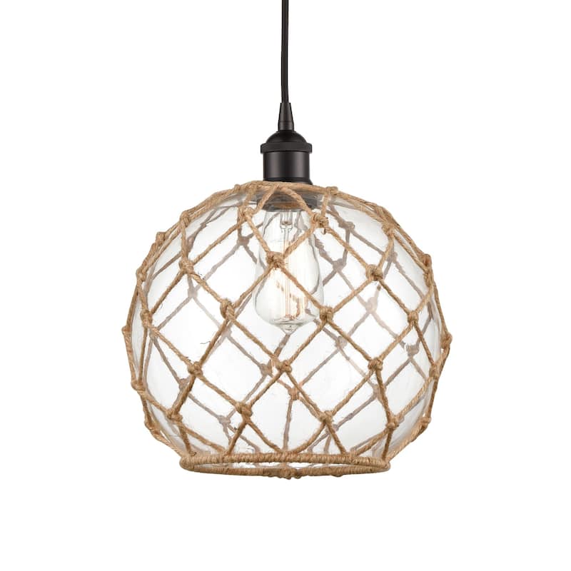 Innovations Lighting 616-1P-13-10 Farmhouse Pendant Farmhouse 10" Wide - Oil Rubbed Bronze / Clear Glass / Brown Rope