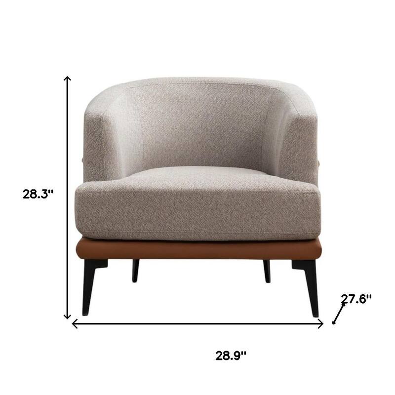 HomeRoots 29" Beige Terra Cotta and Black Linen Upholstered Wood Barrel Chair - 28.90 in. x 28.30 in. x 27.60 in.