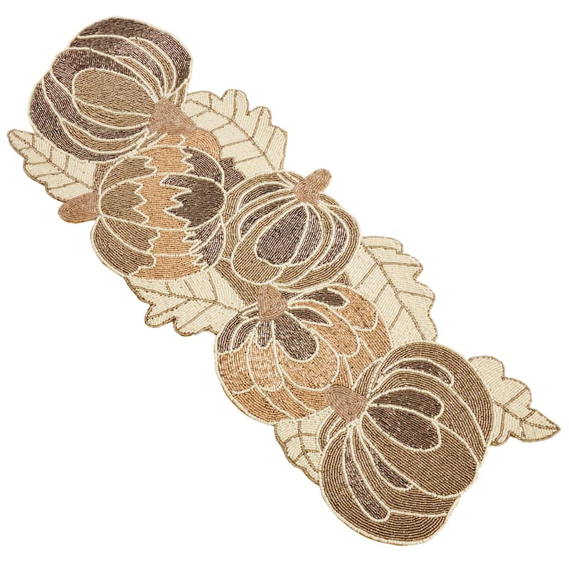 Table Runner With Beaded Pumpkin Design