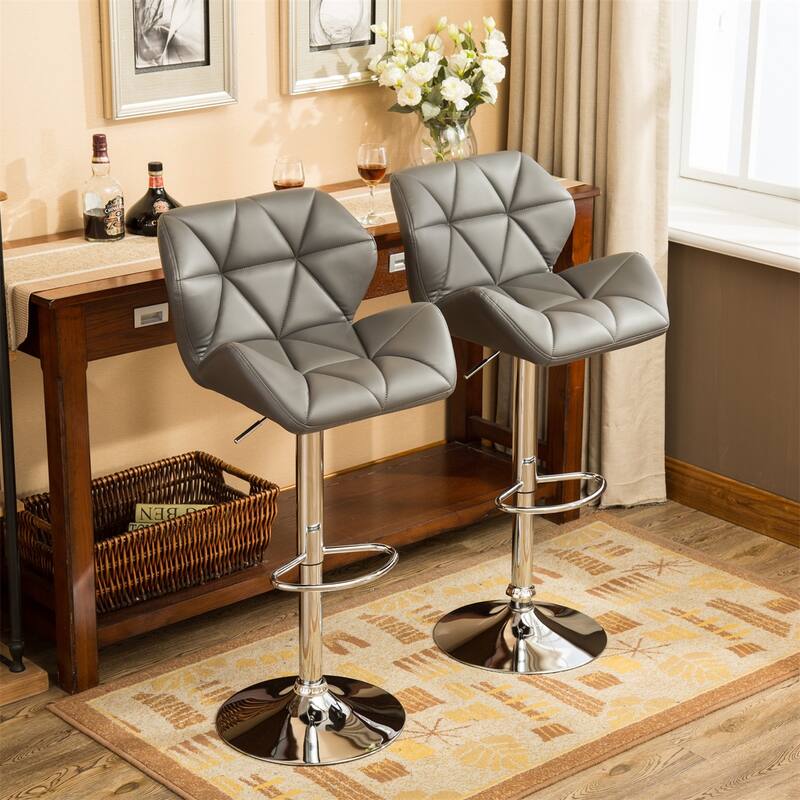 Contemporary Tufted Adjustable Height Hidraulic Bar Stools, Set of 2