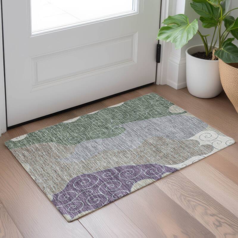 Machine Washable Indoor/ Outdoor Swirly Chantille Rug
