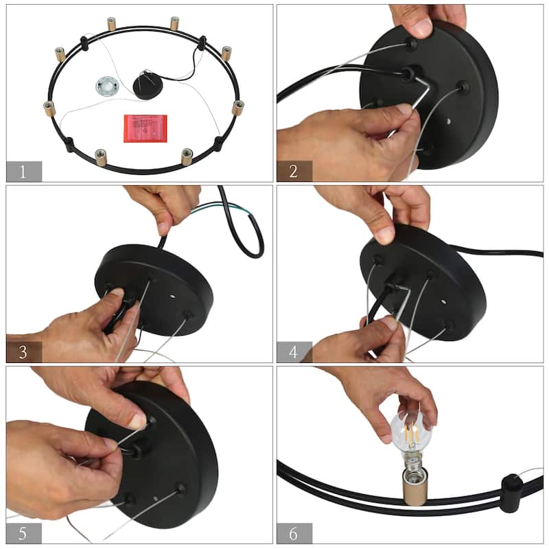 Marsie Modern Farmhouse Black Gold Wheel Bare Bulb Drum Chandelier for Dining Room - 32.5"D x 5"H
