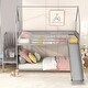 preview thumbnail 1 of 7, Silver Twin over Twin with House Roof Frame, Noslats Floor Bed, Slide and Storage Shelf Staircase Low Bunk Beds Metal House Bed Silver - Twin